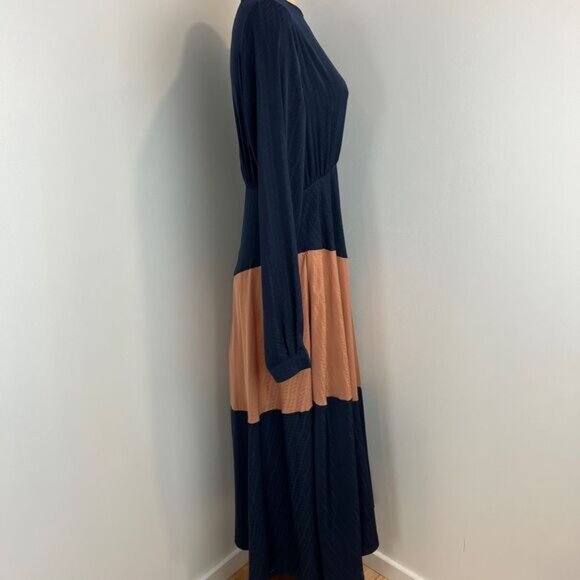 Ghospell Women's Large Colorblock Blue Peach Long Sleeve Maxi Dress Peasant taxi - Picture 4 of 15